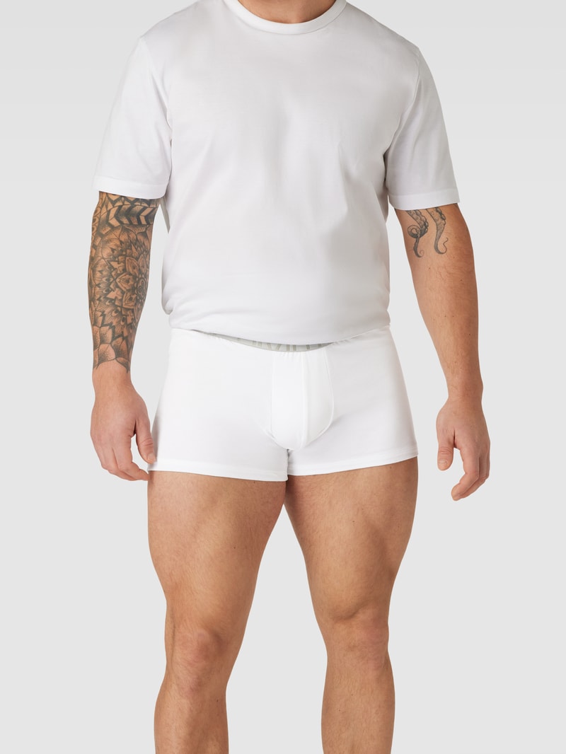 PLUS SIZE Trunks mit mittelhohem Bund und Label-Muster in weiß