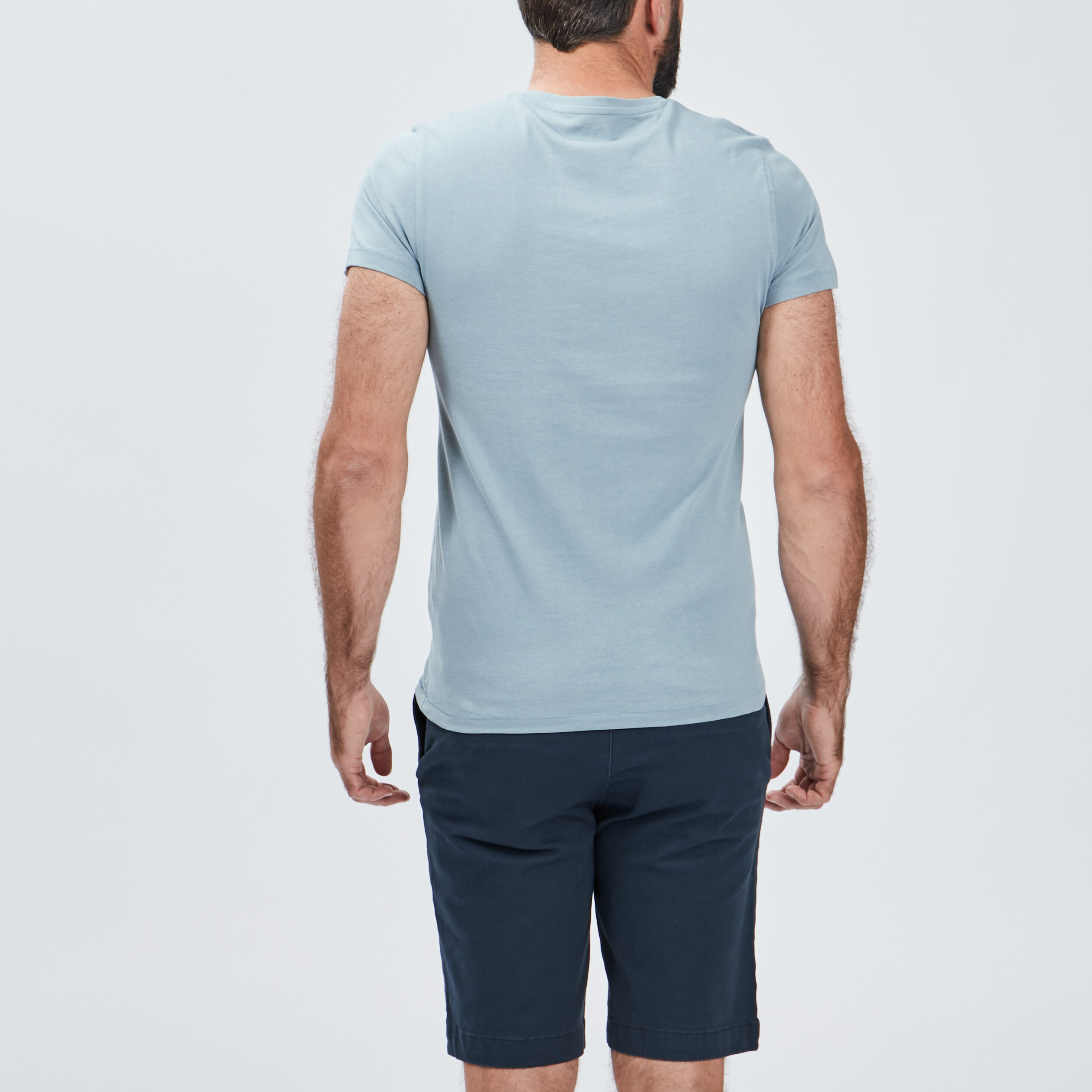 T-shirt manches courtes col tunisien bleu gris homme | La Halle