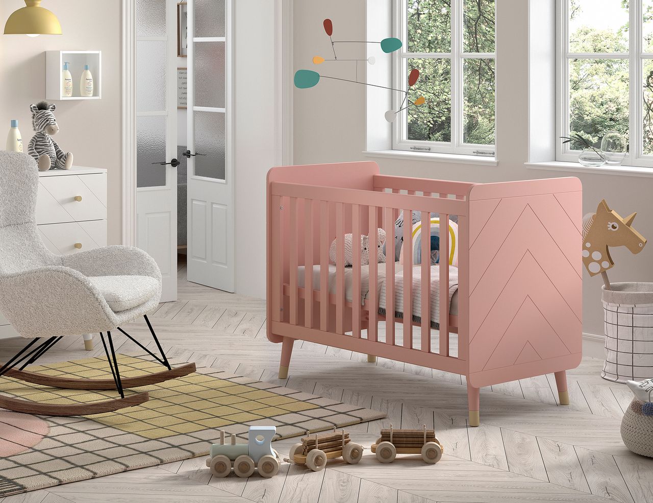VIPACK BILLY Babybett LF 60 x 120 cm, m. verst. Lattenrost, Ausf. MDF rosa lackiert