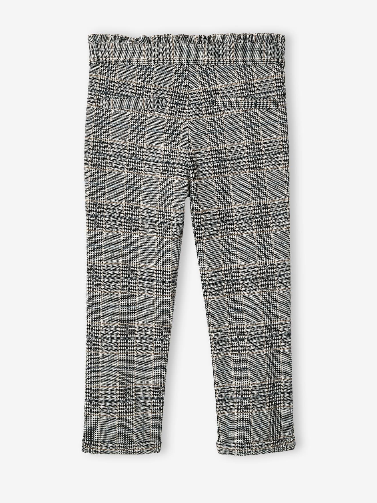 Pantalon à carreaux en lainage fille gris carreaux