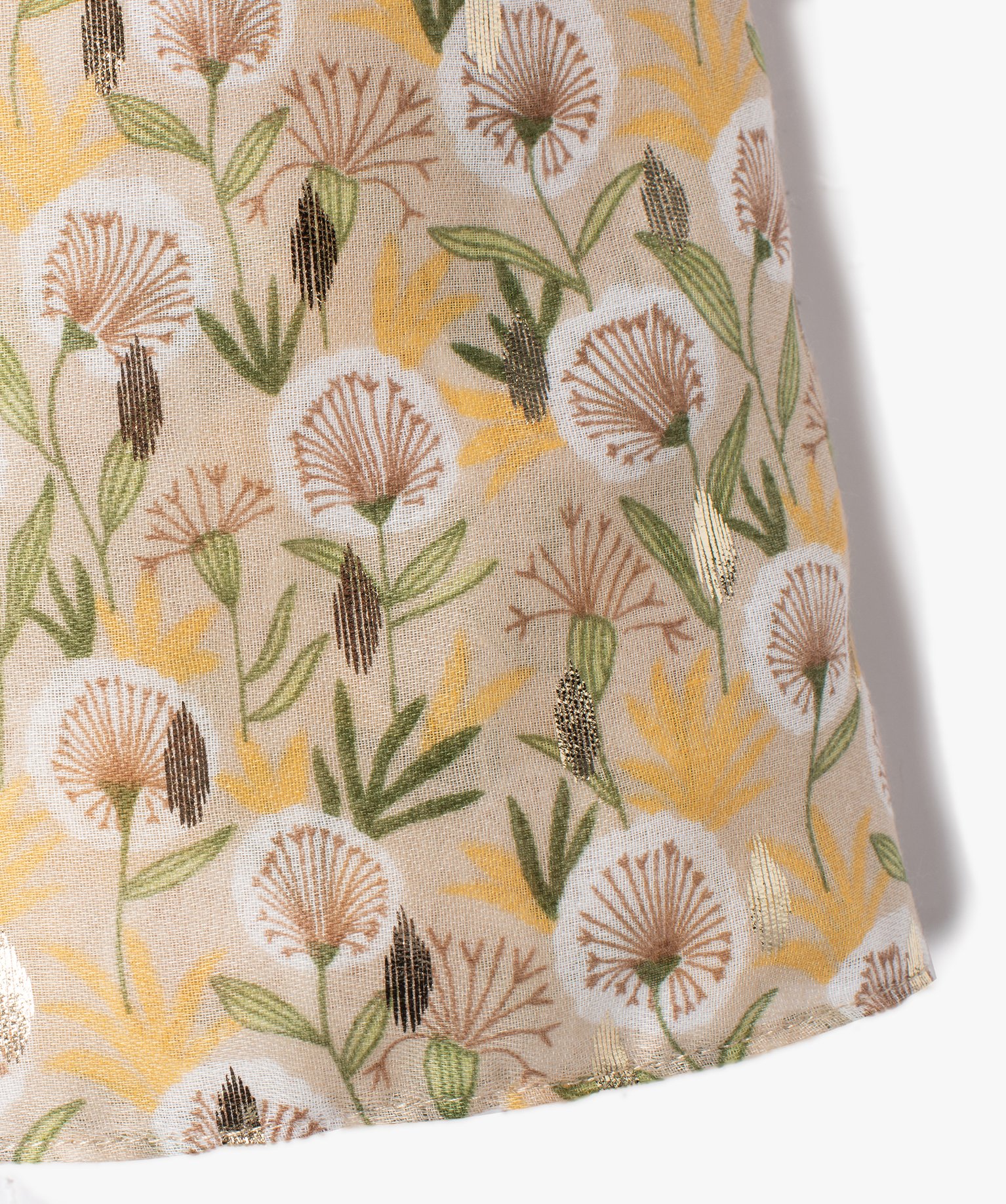 Foulard femme rectangulaire à motif fleuri et touches dorées beige | GEMO