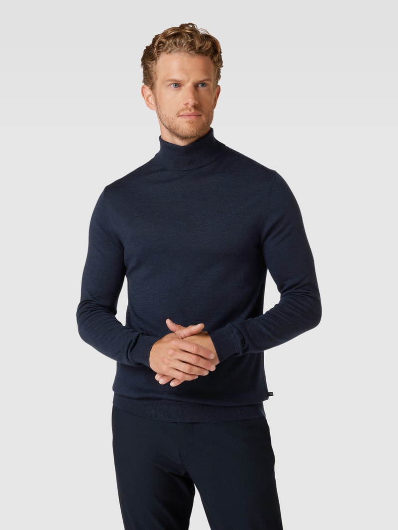 Rollkragenpullover mit Label-Detail Modell 'parcusman' in marineblau meliert