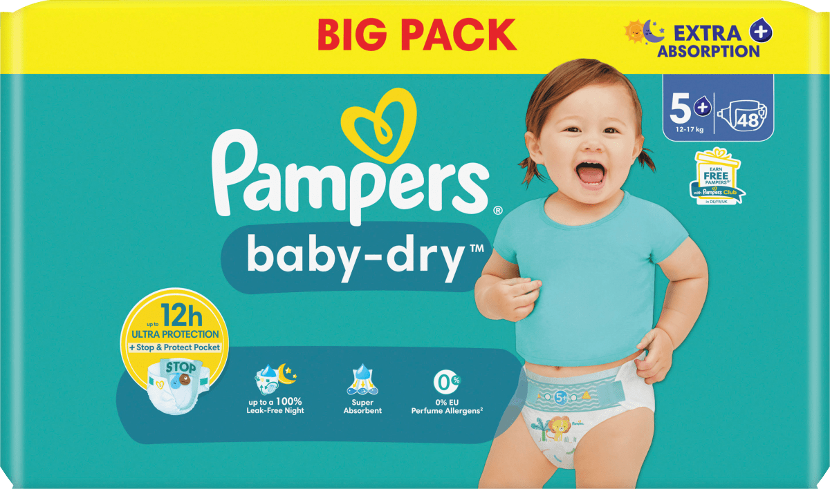 Windeln Baby Dry Gr.5+ Junior Plus (12-17kg), Big Pack, 48 St