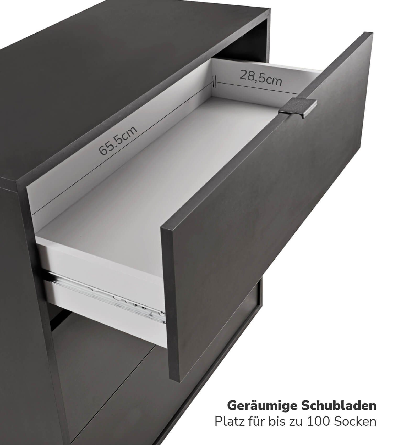 mokebo Sideboard Die Maßgebende (mit 3 Schubladen), Nachttisch, Highboard, Anrichte oder Kommode in Anthrazit