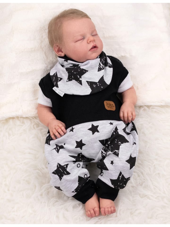 Baby Sweets 2tlg Set Strampler   Halstuch Lieblingsstücke Sterne in schwarz grau günstig kaufen 56