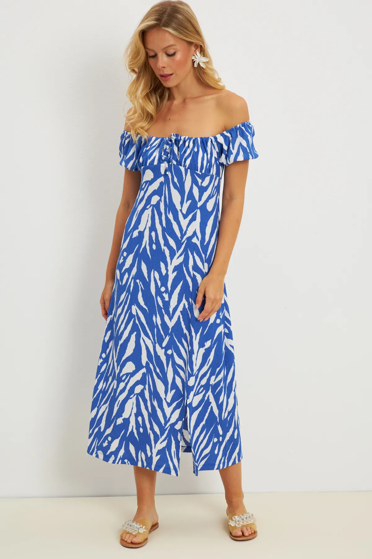 Cool & Sexy  Blaues Wickel-Midikleid mit Raffung für Damen DY105