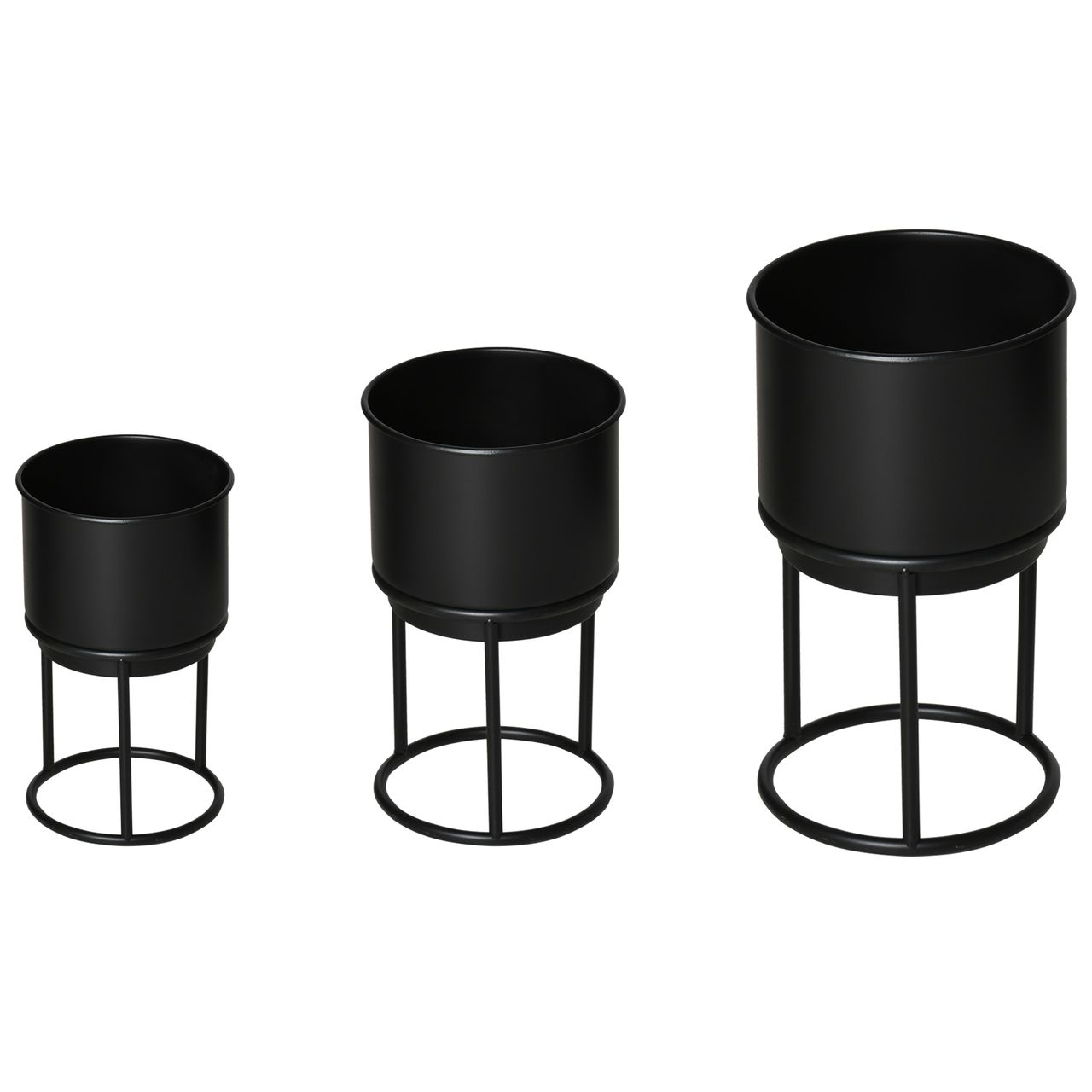 Outsunny 3er Set Blumenständer mit Blumentopf aus Metall Pflanzenständer Set Blumenhocker Blumentopfhalter Pflanzenhocker Schwarz