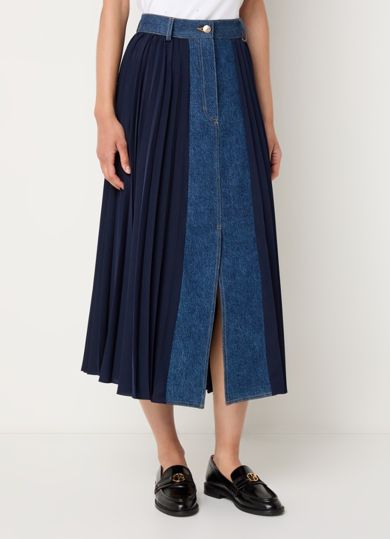 Sandro  Midi plooirok met details van denim