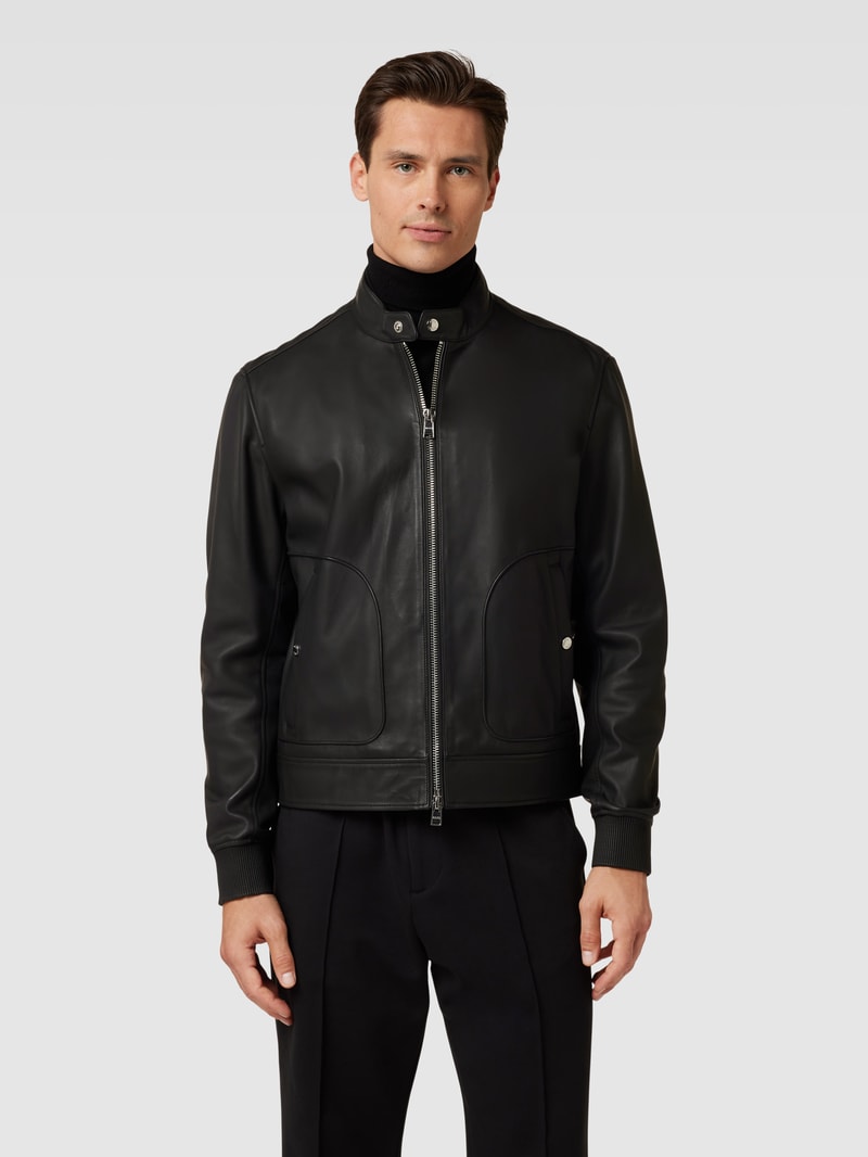 Lederjacke mit Ziernähten Modell 'Mapson' in schwarz
