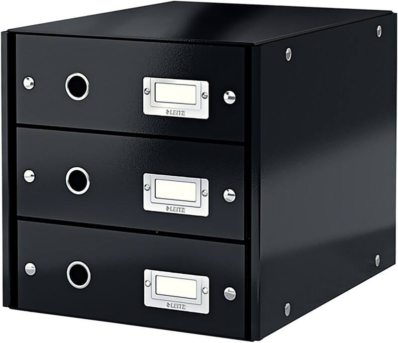 Leitz Click & Store WOW Schubladenbox mit 3 Schubladen DIN A4 Laminierte Hartpappe Schwarz 28,6 x 35,8 x 28,2 cm