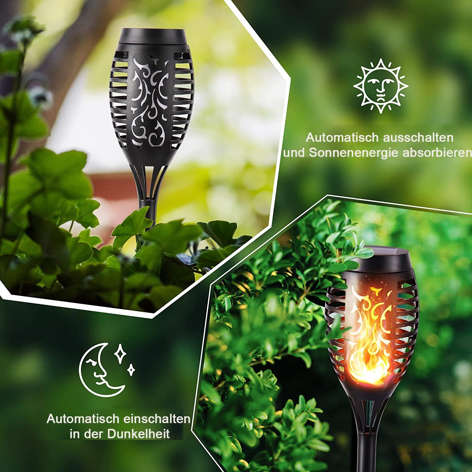 iceagle LED Solarleuchte Solarleuchten Garten - 6 Stück LED Solar Fackel Gartenfackeln, LED fest integriert