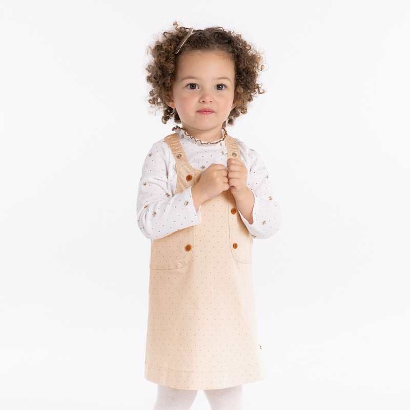 Robe salopette denim à pois blanche bébé fille
