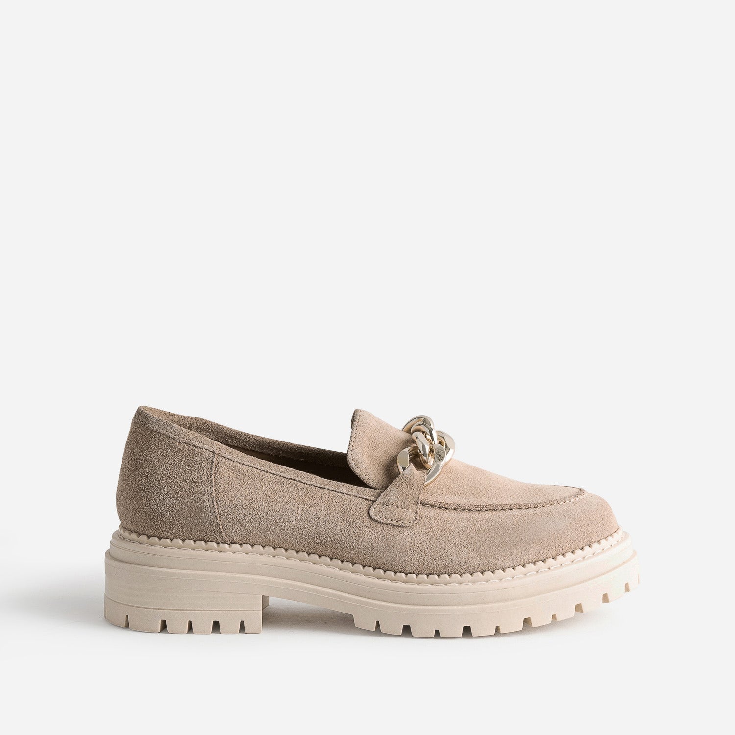 Mocassin TEXTO beige cuir velours semelle crantée
