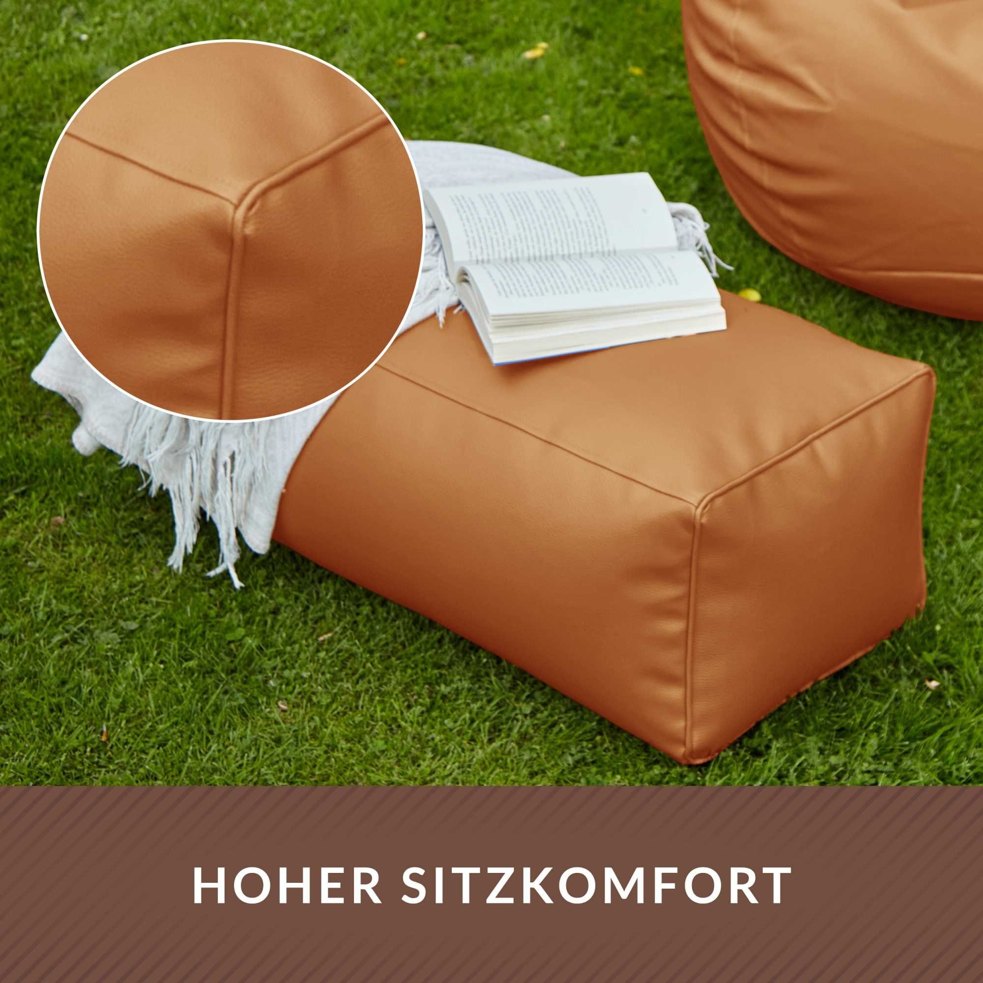 Green Bean Fußhocker Sitzpouf aus Kunstleder in 3 Farben (Pouf Bodenkissen Ablage Hocker Sitzkissen), Sitzhocker mit Füllung, Maße 70x33x28cm - Ergänzung zum Sitzsack