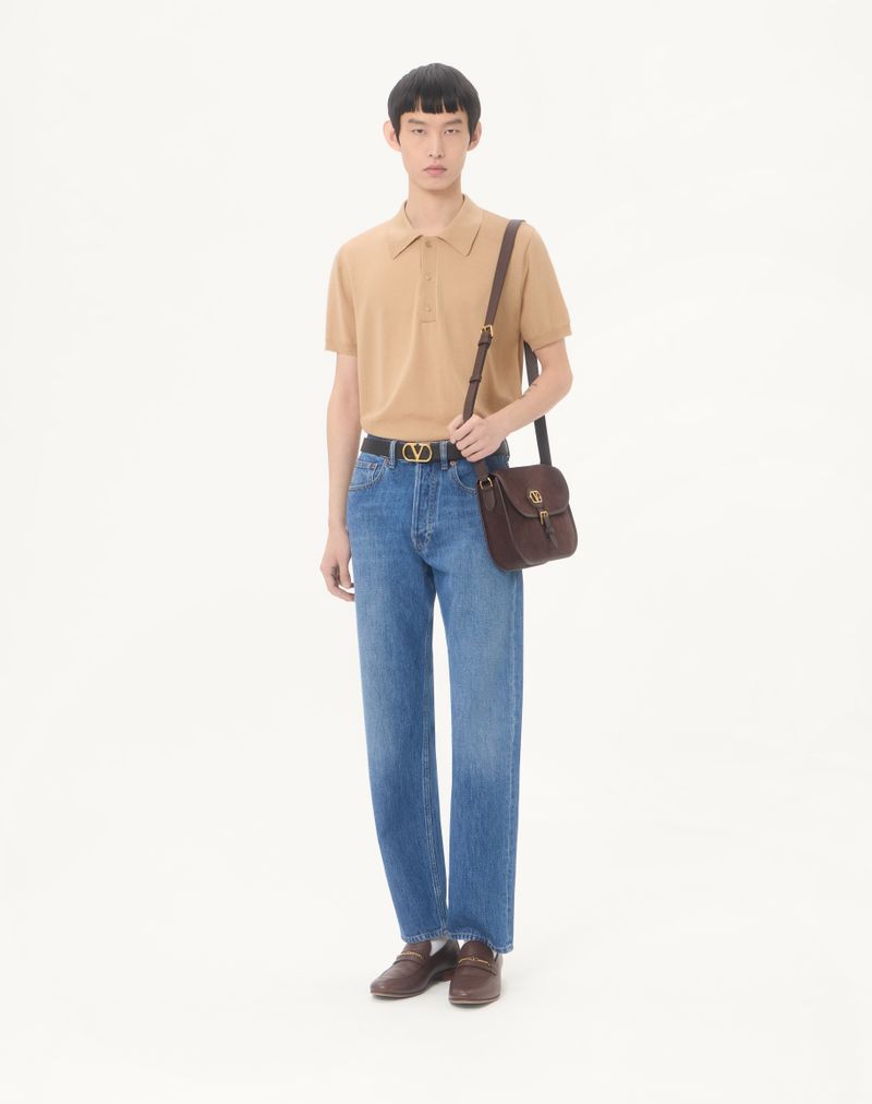 Valentino poloshirt i uld med V-logo-broderi