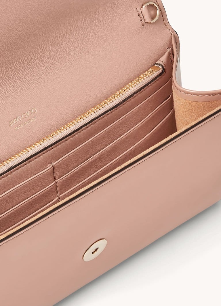 Jimmy Choo Emmie lakotas ādas sajūga soma ar noņemamu plecu siksnu