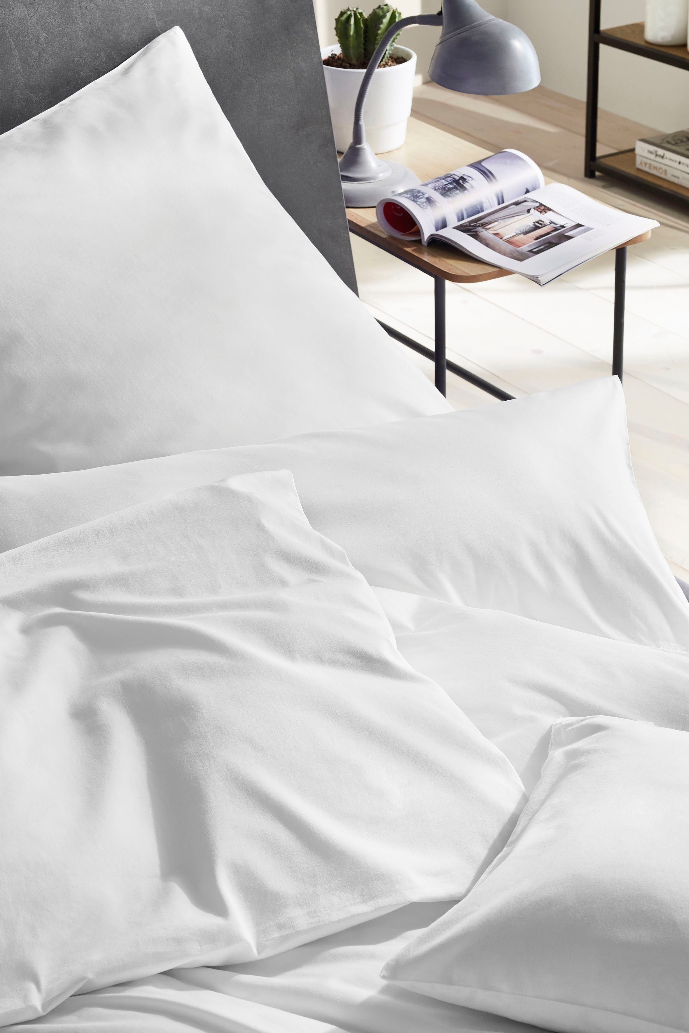 Bettwäsche Uni Luxus-Satin in Gr. 135x200, 155x220 oder 200x200 cm, Primera, Satin, 2 teilig, Bettwäsche aus Baumwolle, unifarbene Bettwäsche mit Reißverschluss