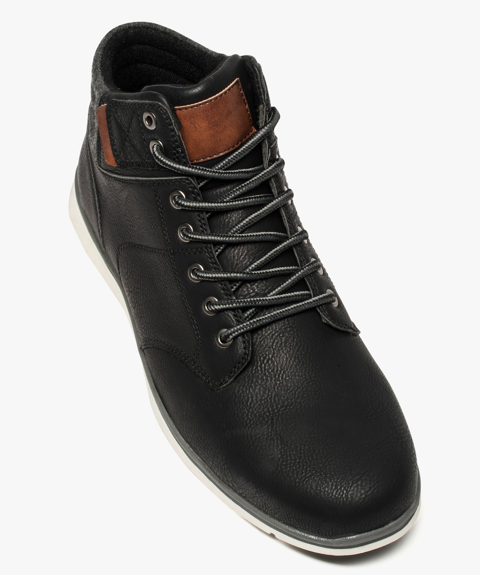 Baskets homme semi-montantes avec col rembourré en tissu noir | GEMO