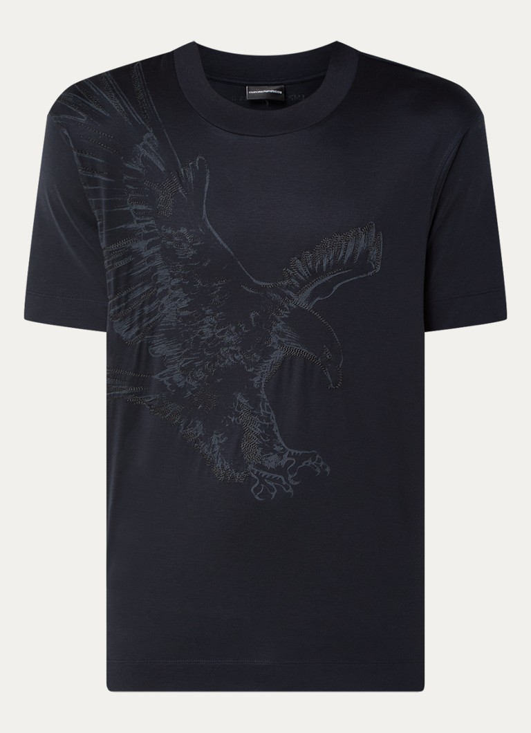 Tricou Emporio Armani din amestec de lyocell cu broderie