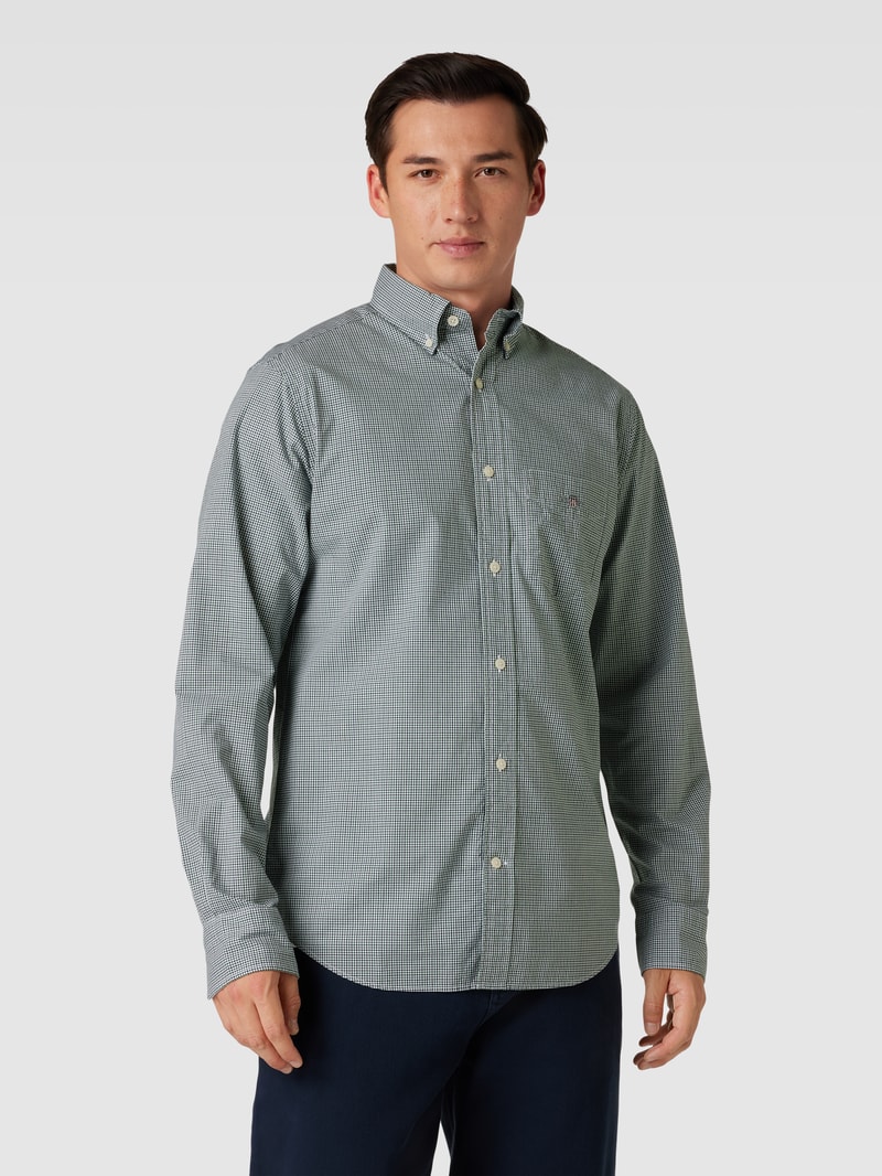 Regular Fit Freizeithemd mit Label-Stitching Modell 'POPLIN' in grün