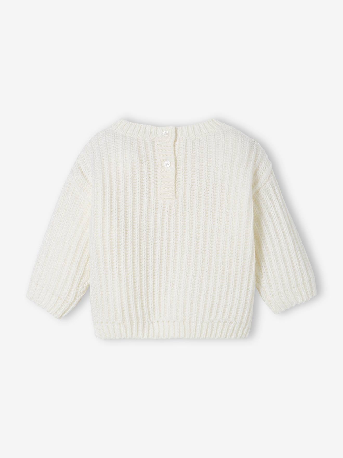 Pull tricot bébé coeur doré bleu ciel