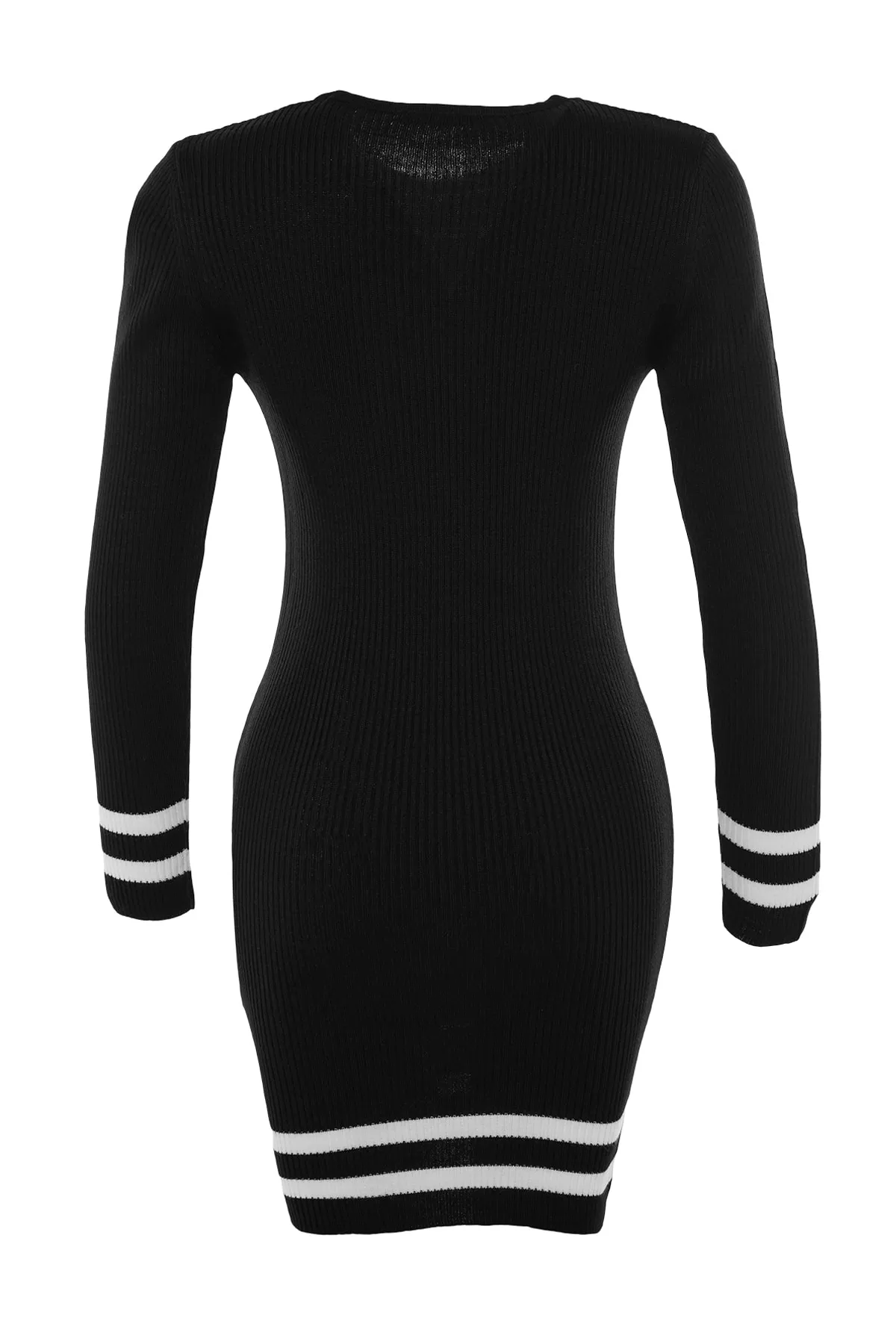 Trendyol Collection  Schwarzes Mini-Strickkleid mit gestreiftem Saum TWOAW20EL1274