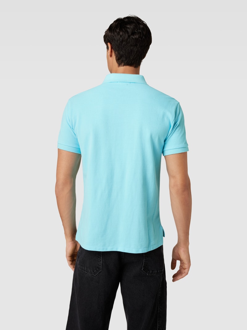 Poloshirt mit Logo-Stitching Modell 'BASIC' in türkis