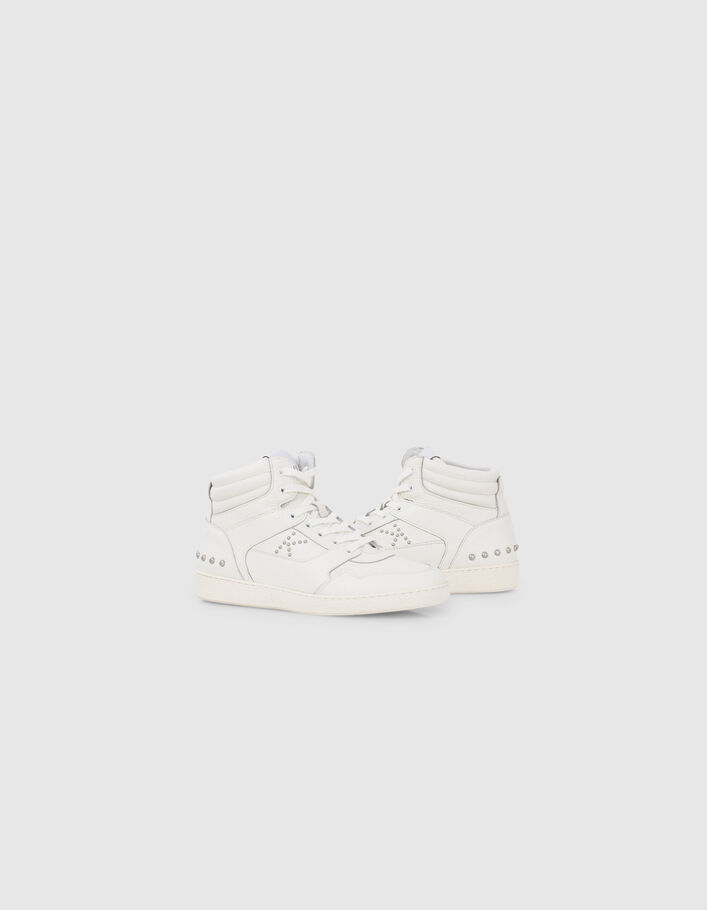 Sneakers blanches cuir décor clous Femme
