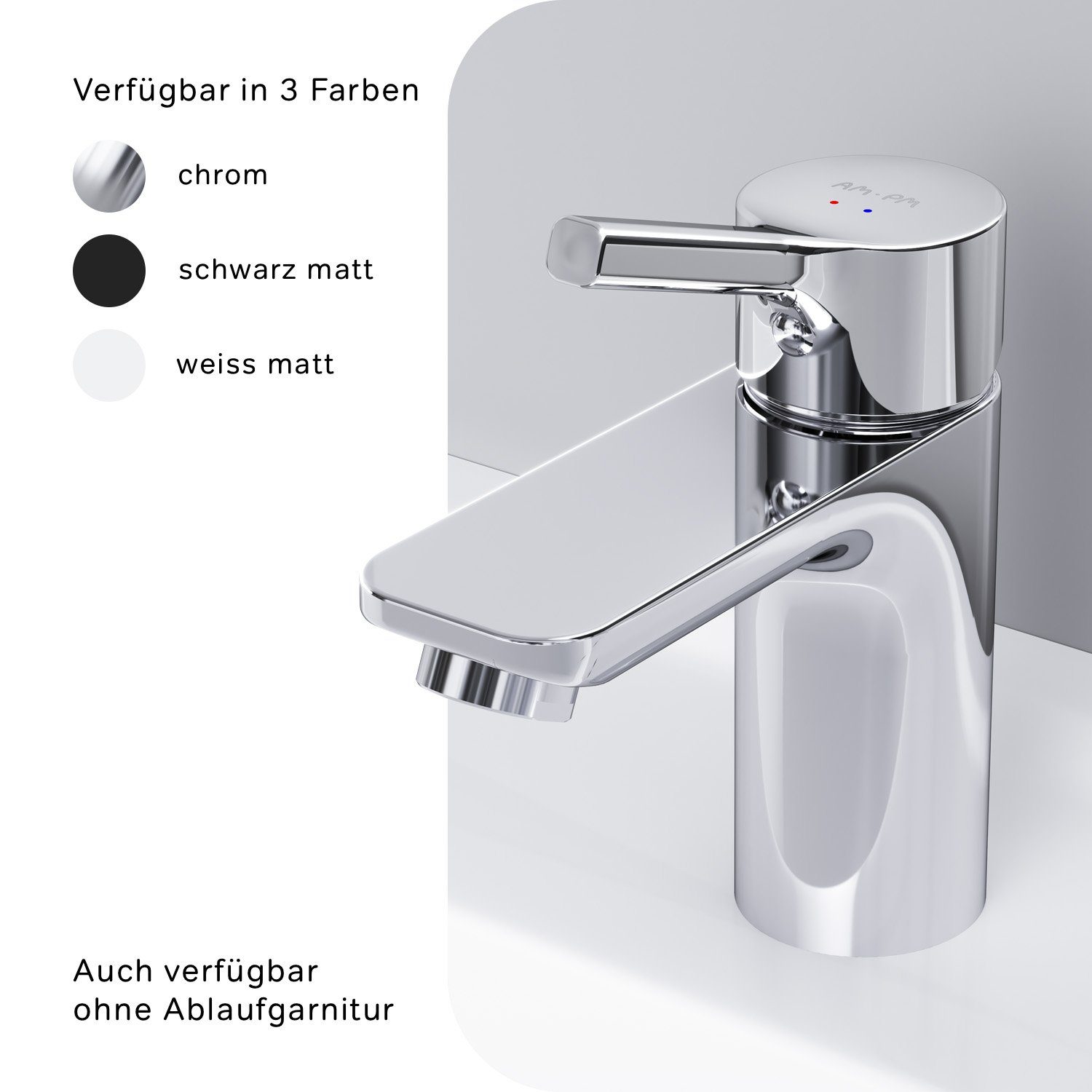 AM.PM Waschtischarmatur X joy S inkl. Klick-Ablaufgarnitur keramikkartusche, flexibler G 3/8-Anschluss, Klick-Ablaufgarnitur