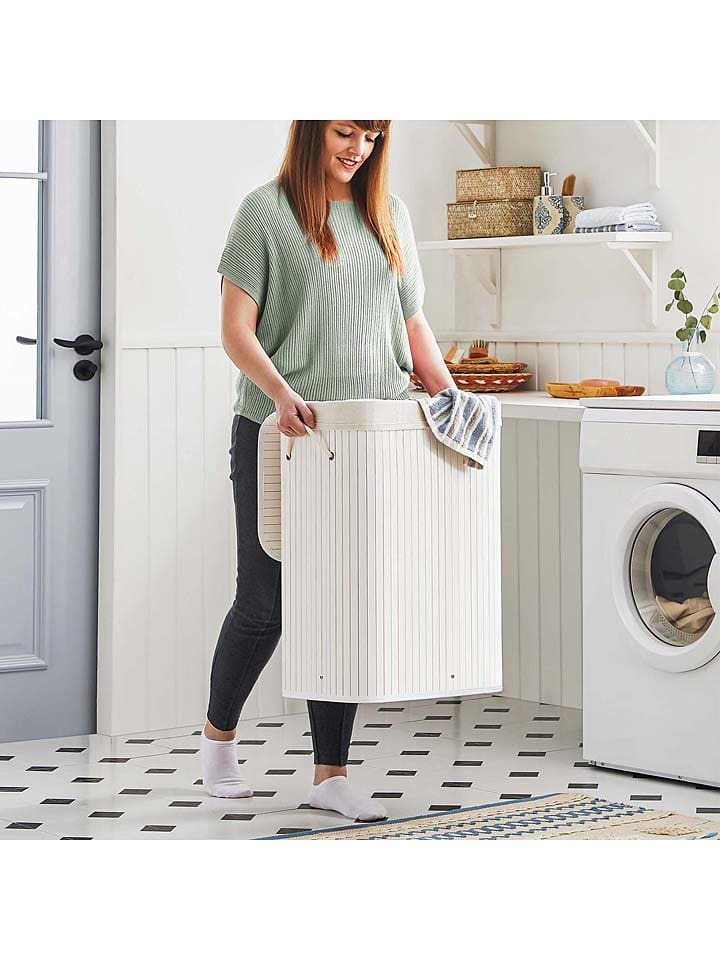 Songmics Wäschekorb in Weiß/ Hellbraun - (B)40 x (H)60 x (T)30 cm günstig kaufen onesize
