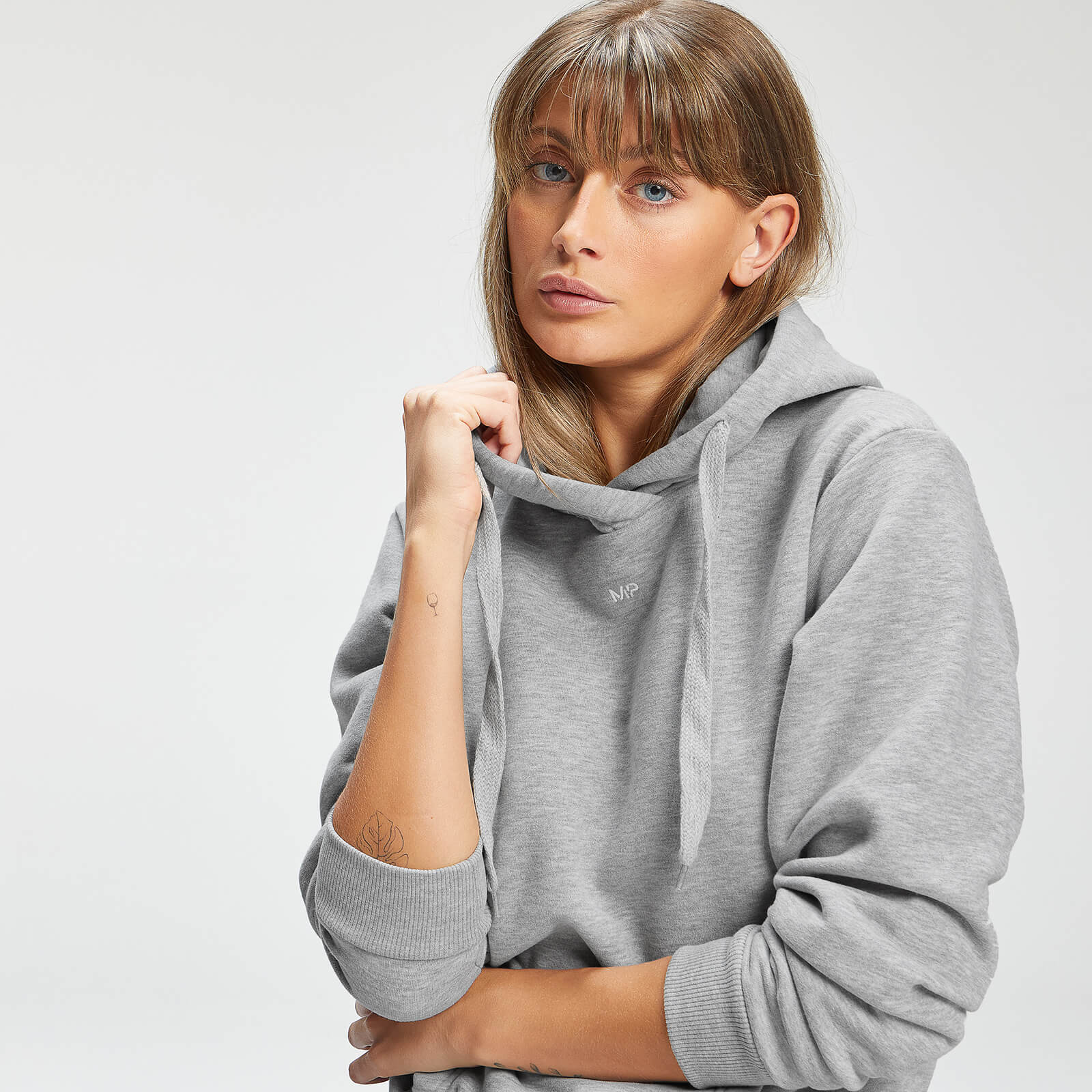 Sweat à capuche avec poche kangourou MP pour femmes – Gris Chiné