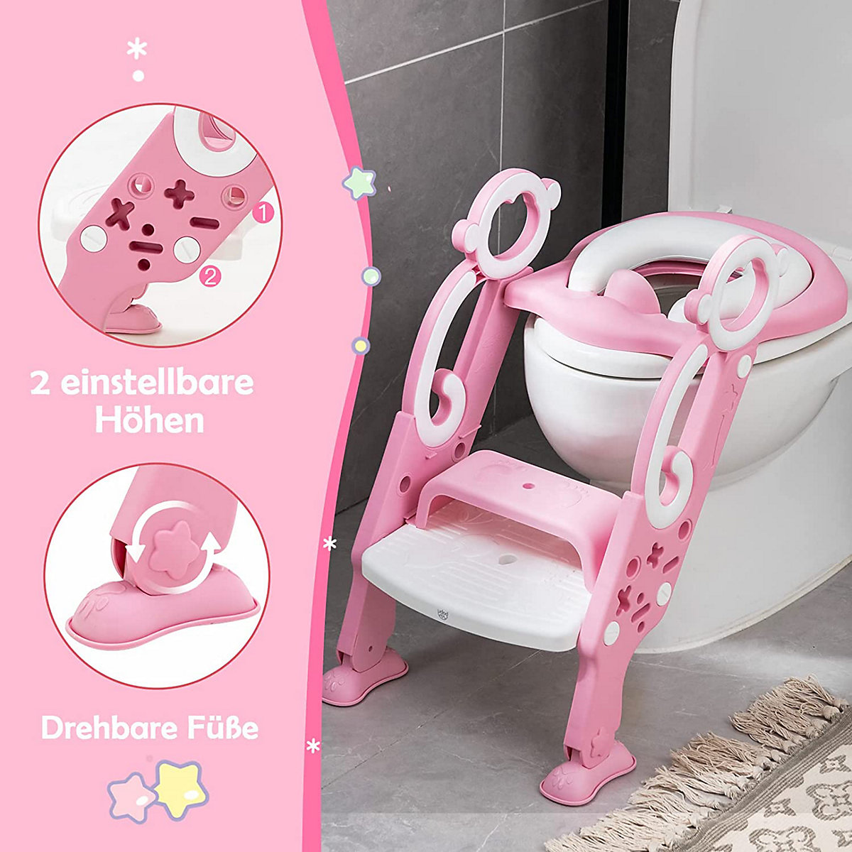 Toilettentrainer höhenverstellbar mit Leiter und Griffe