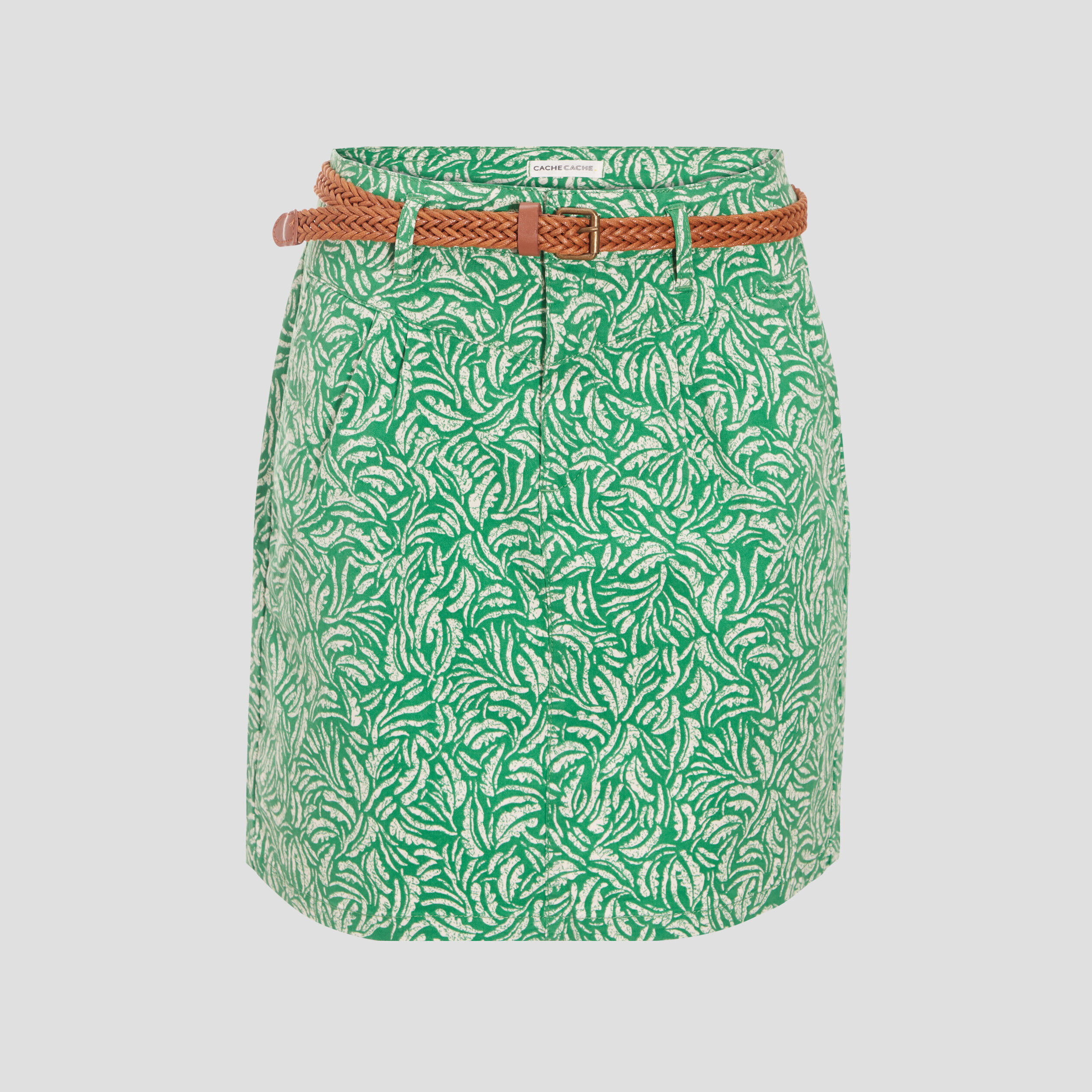 Jupe chino droite ceinturée vert femme | Cache Cache