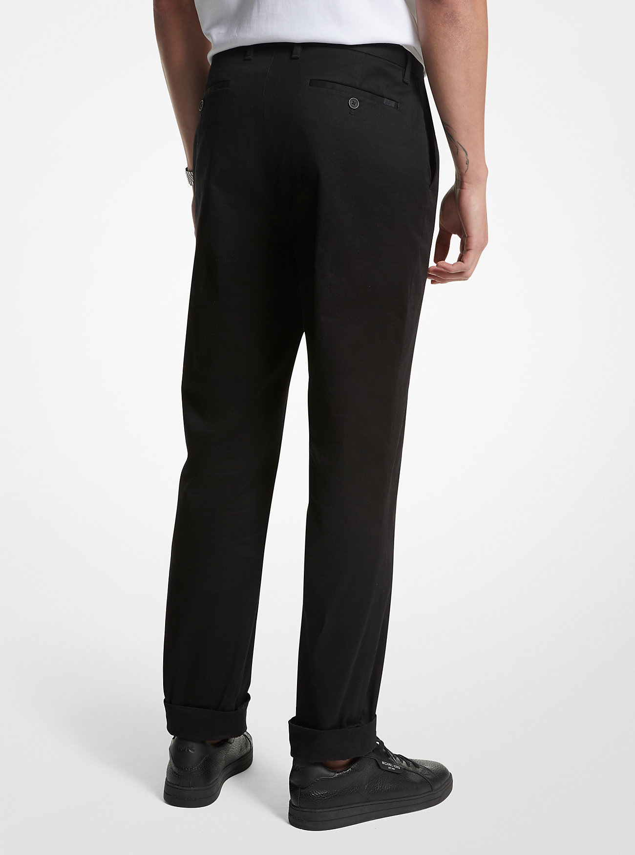 Stretch Cotton Cuffed Pants - BLACK