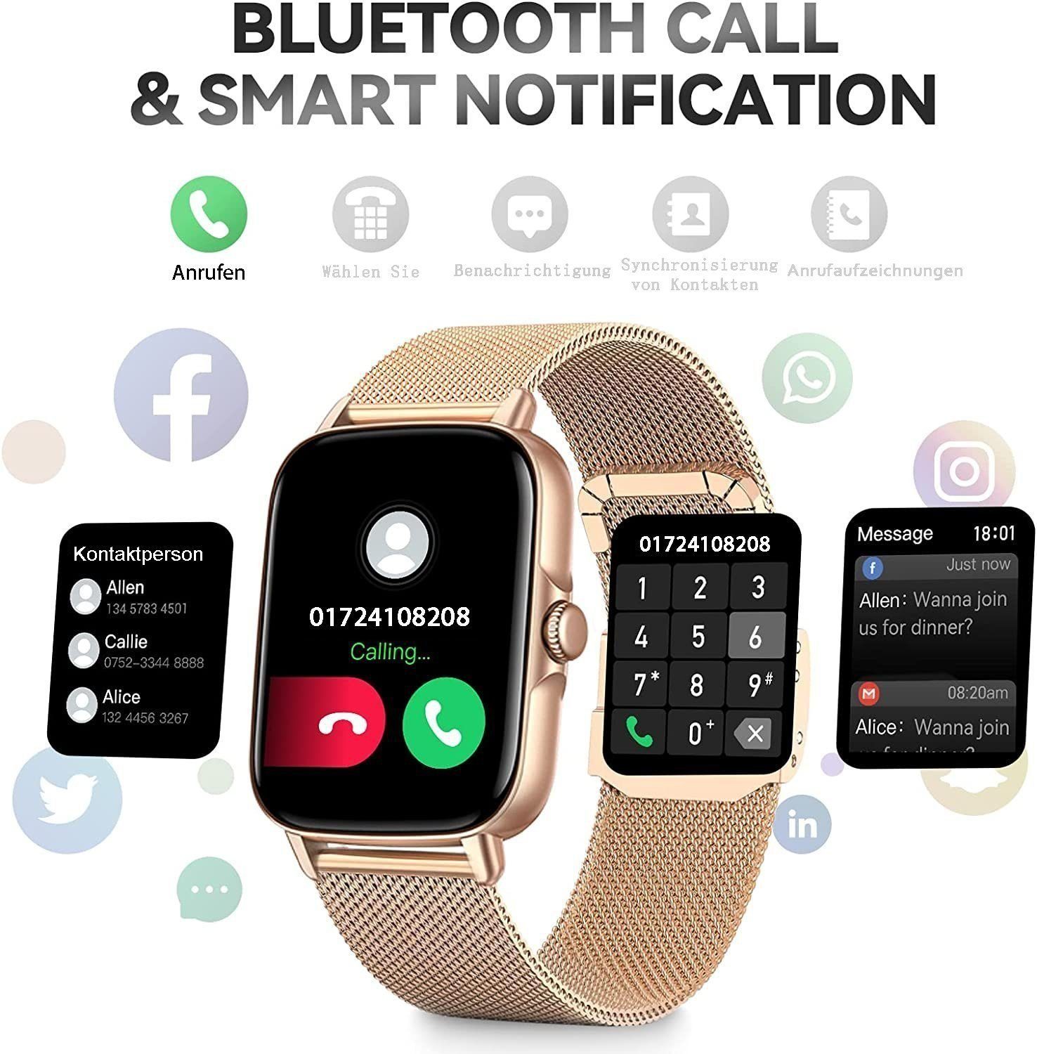 Mutoy Smartwatch, Damen Herren Smartwatch, Fitness Tracker Uhr Smartwatch (Fitnessuhr mit Telefonfunktion,Smartwatch Fitness Tracker Uhr IP67 Wasserdicht,1.7