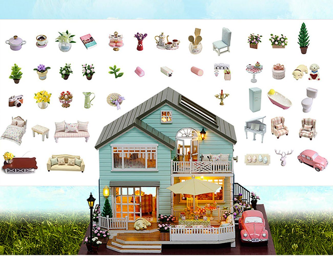 Cute Room 3D-Puzzle DIY holz Miniature Haus Puppenhaus Queenstown, Puzzleteile, 3D-Puzzle, Miniaturhaus, Maßstab 1:32, Modellbausatz zum basteln