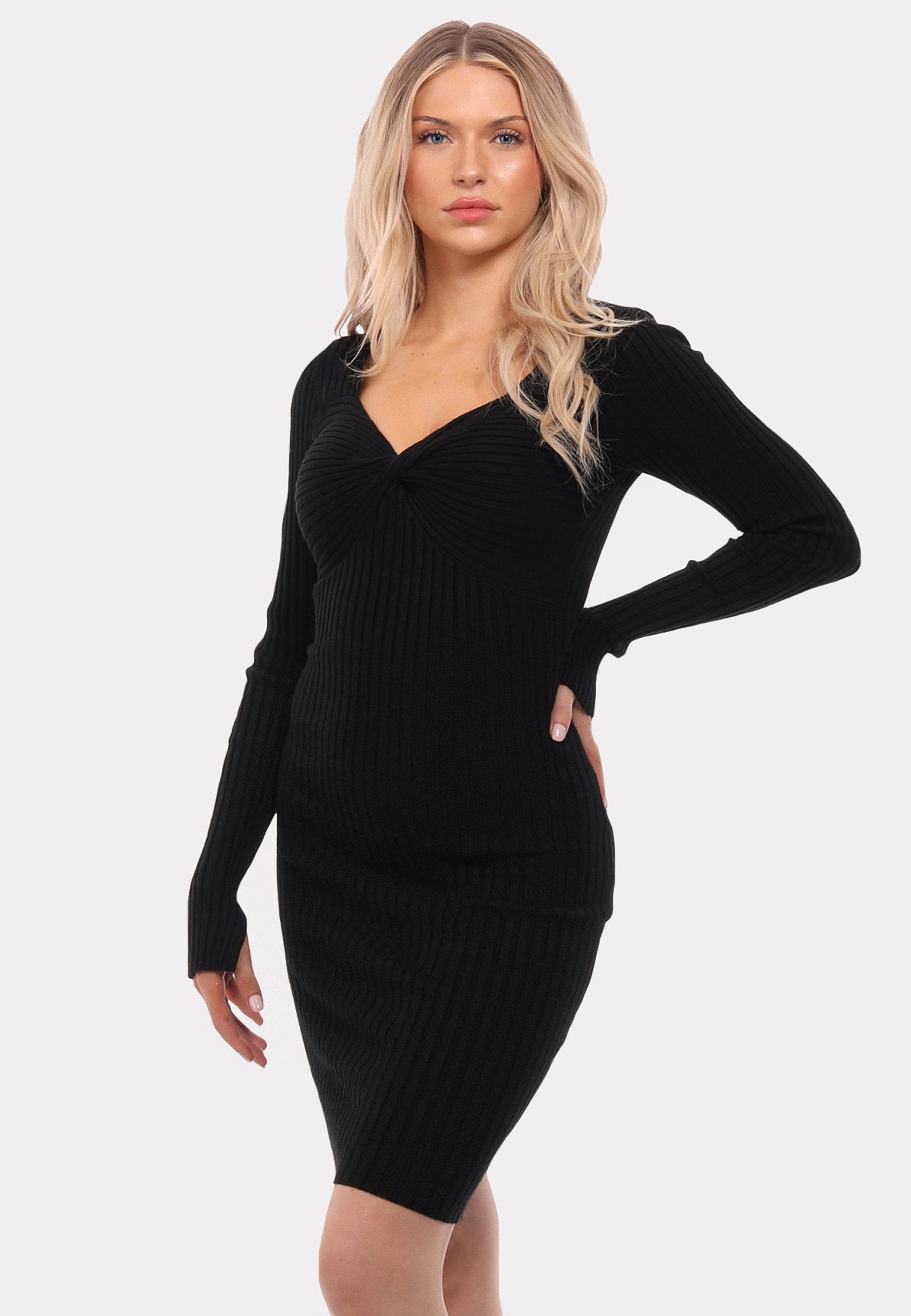 YC Fashion & Style Strickkleid in Wickeloptik mit Tiefem Ausschnitt (1-tlg) in Unifarbe