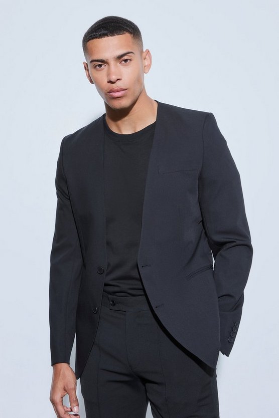 Einreihiger kragenloser Skinny Blazer