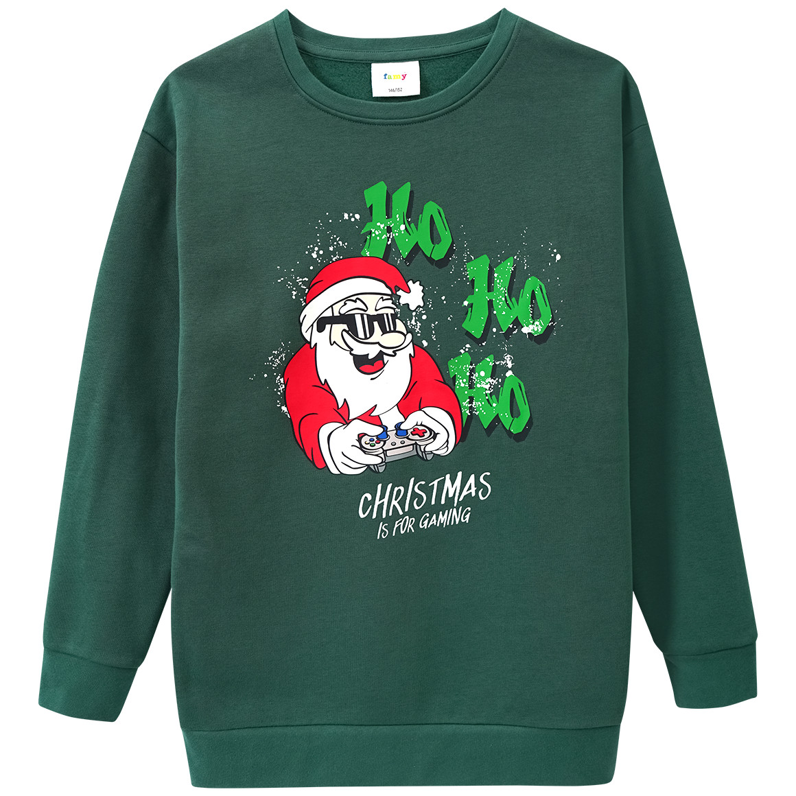 Jungen Weihnachtssweatshirt mit großem Print dunkelgrün