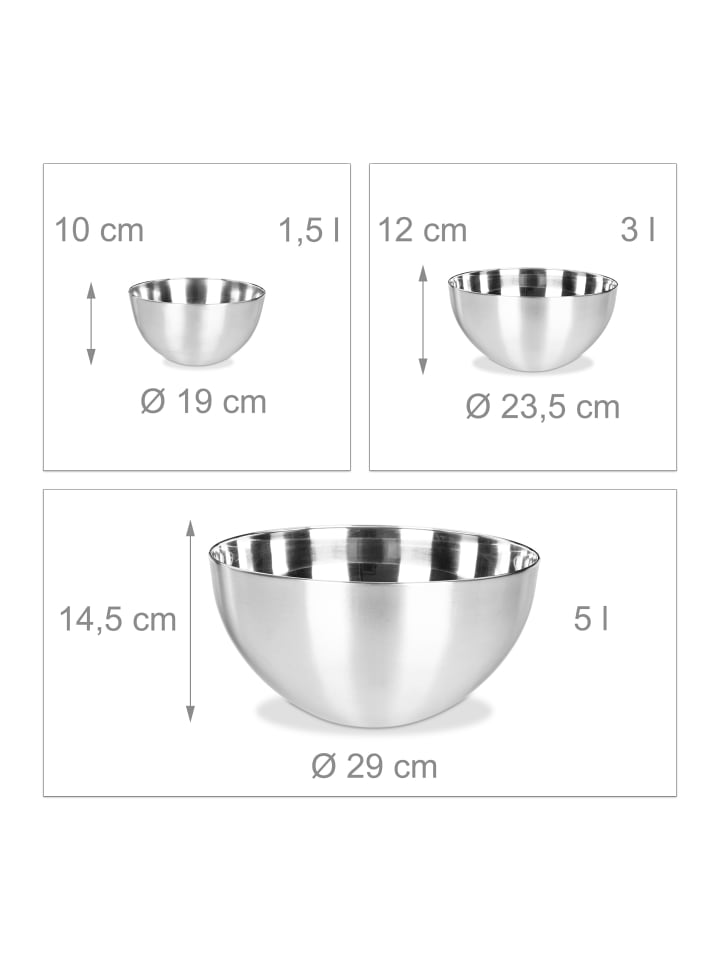 relaxdays Rührschüssel Set 3 teilig in Silber günstig kaufen onesize