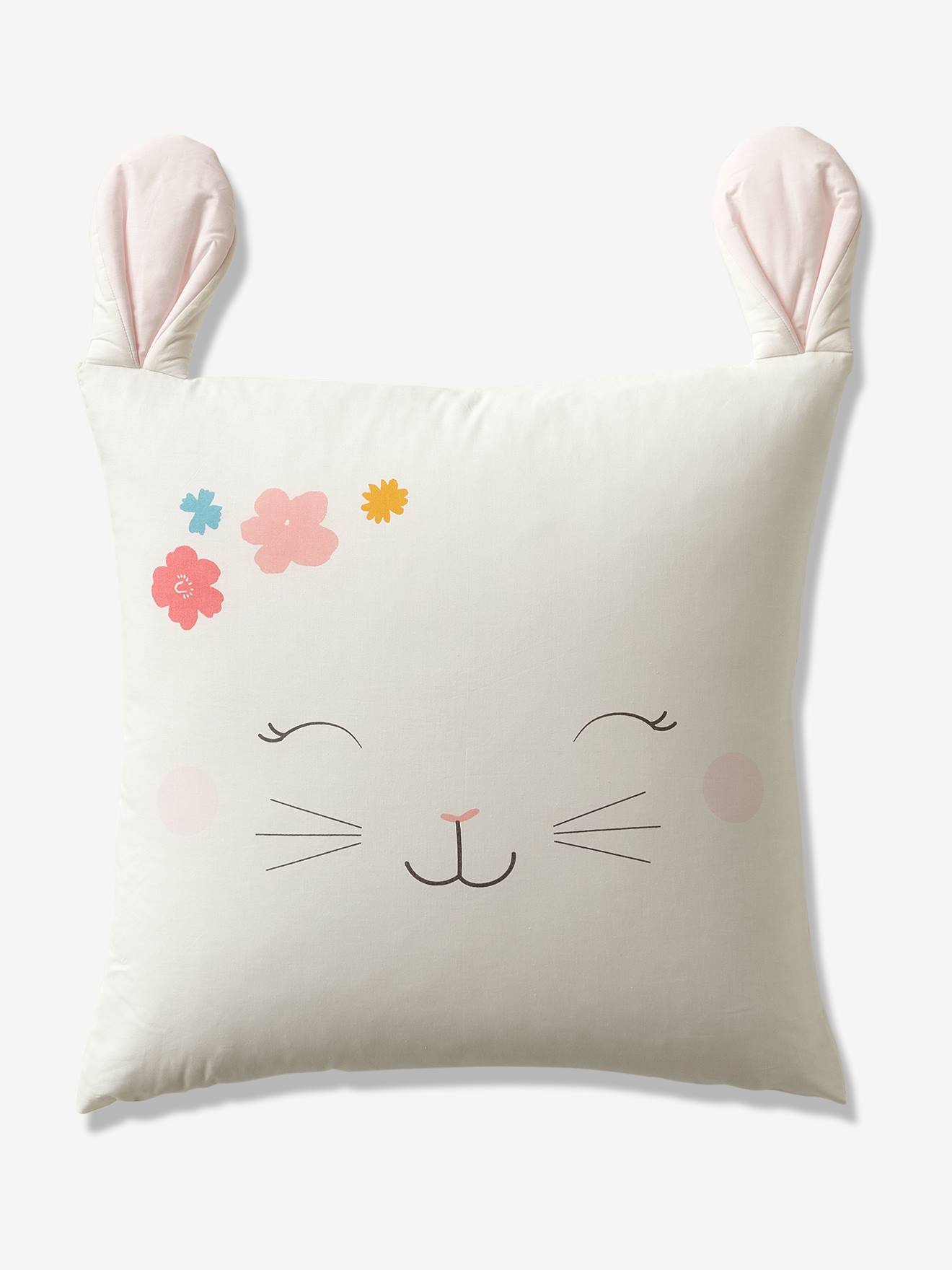 Vertbaudet Kinder Bettwäsche-Set BLUMENHASE Oeko Tex - wollweiß/rosa