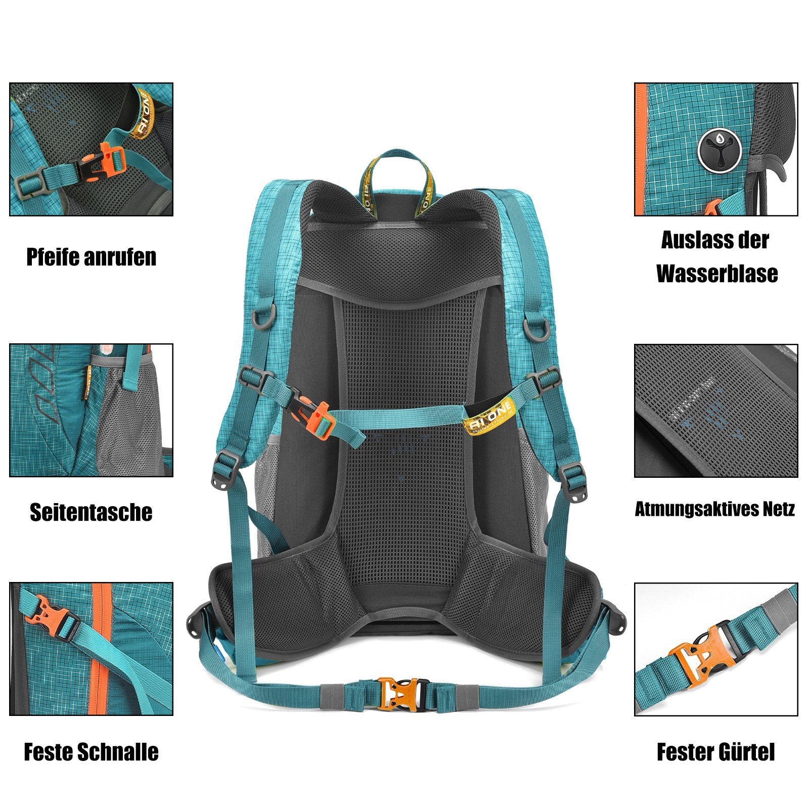 TAN.TOMI Wanderrucksack 38L Großer Wanderrucksack mit Rückenbelüftung, Wasserdicht (Einschließlich Regenschutz), mit Regenschutz für Outdoor Reisen Camping Trekking