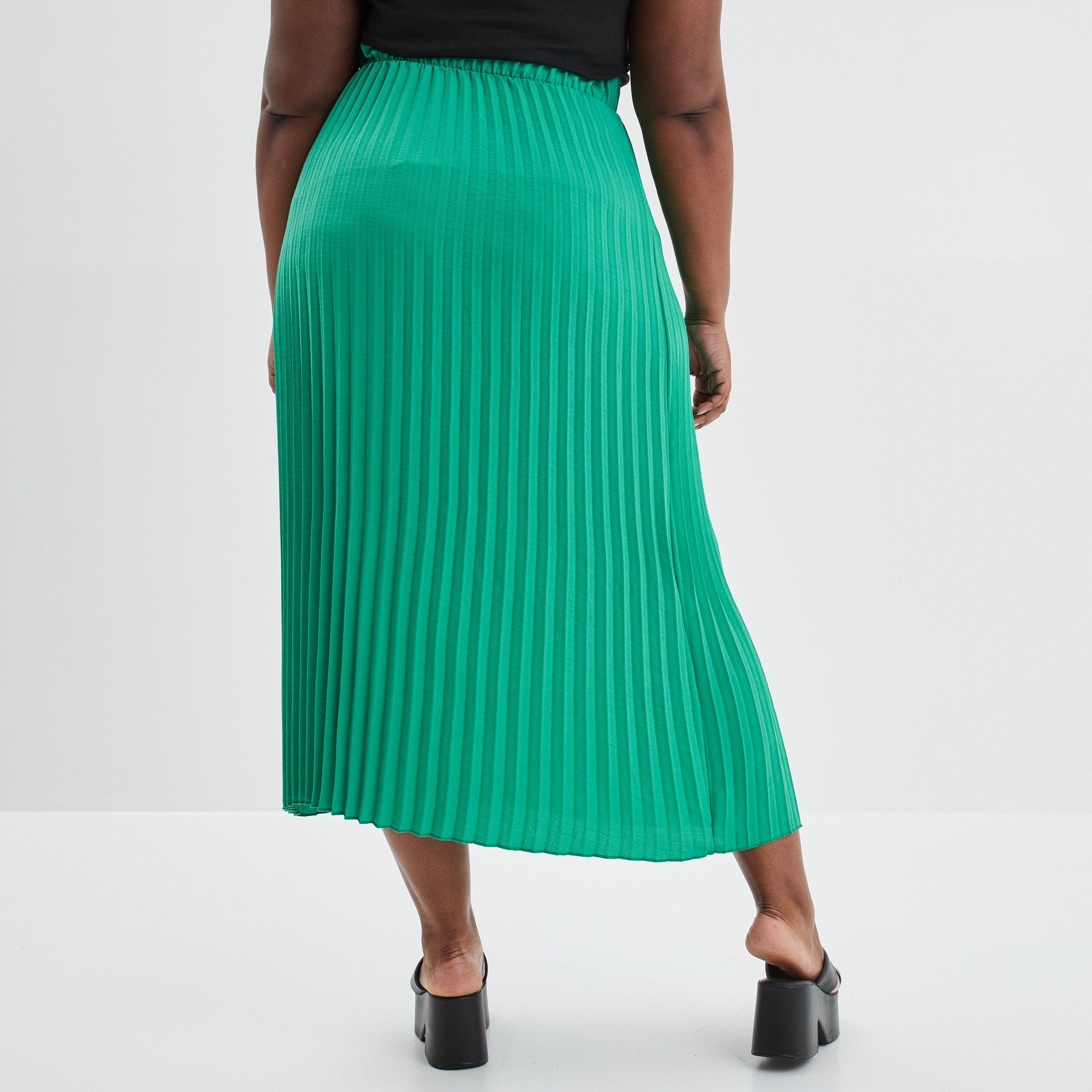 Jupe longue plissée trapèze vert menthe femme grande taille | La Halle