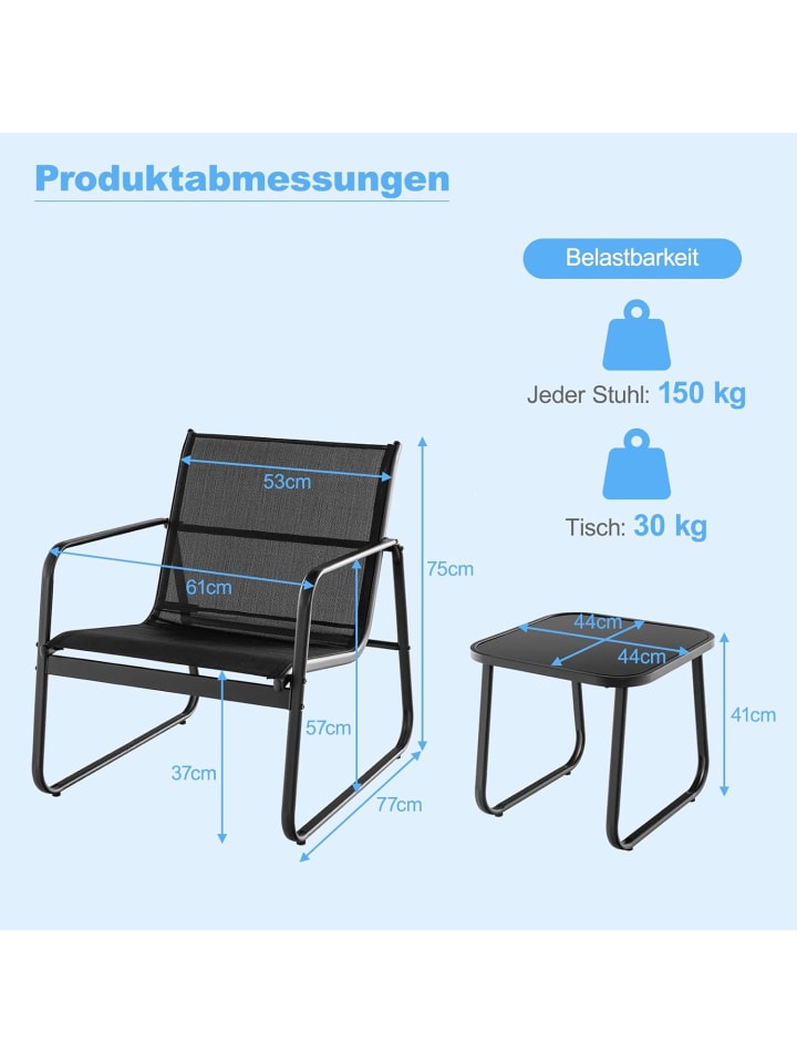 COSTWAY 3-tlg. Gartenmöbel Set in Schwarz günstig kaufen onesize
