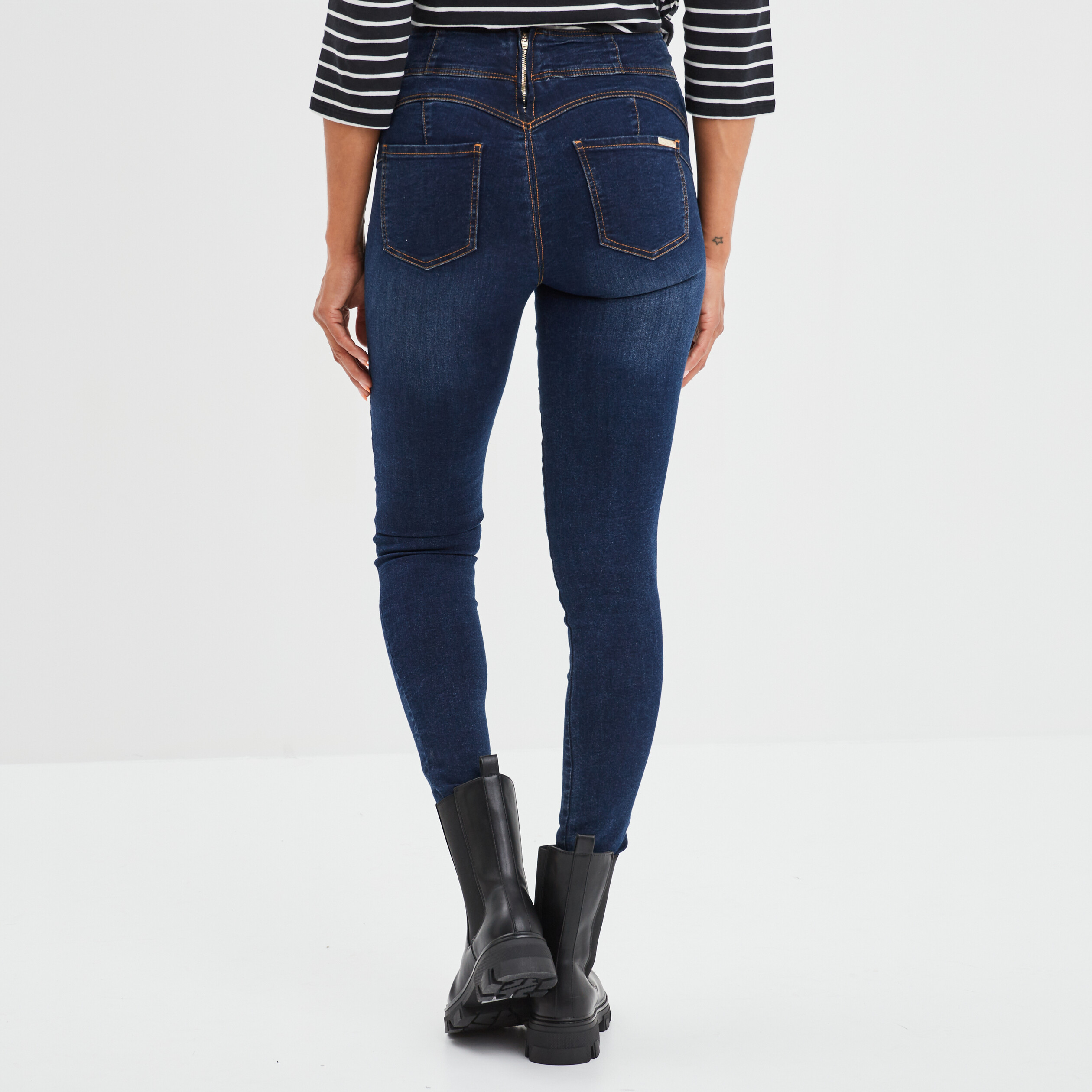 Jeans slim push-up à pont denim blue black femme | La Halle