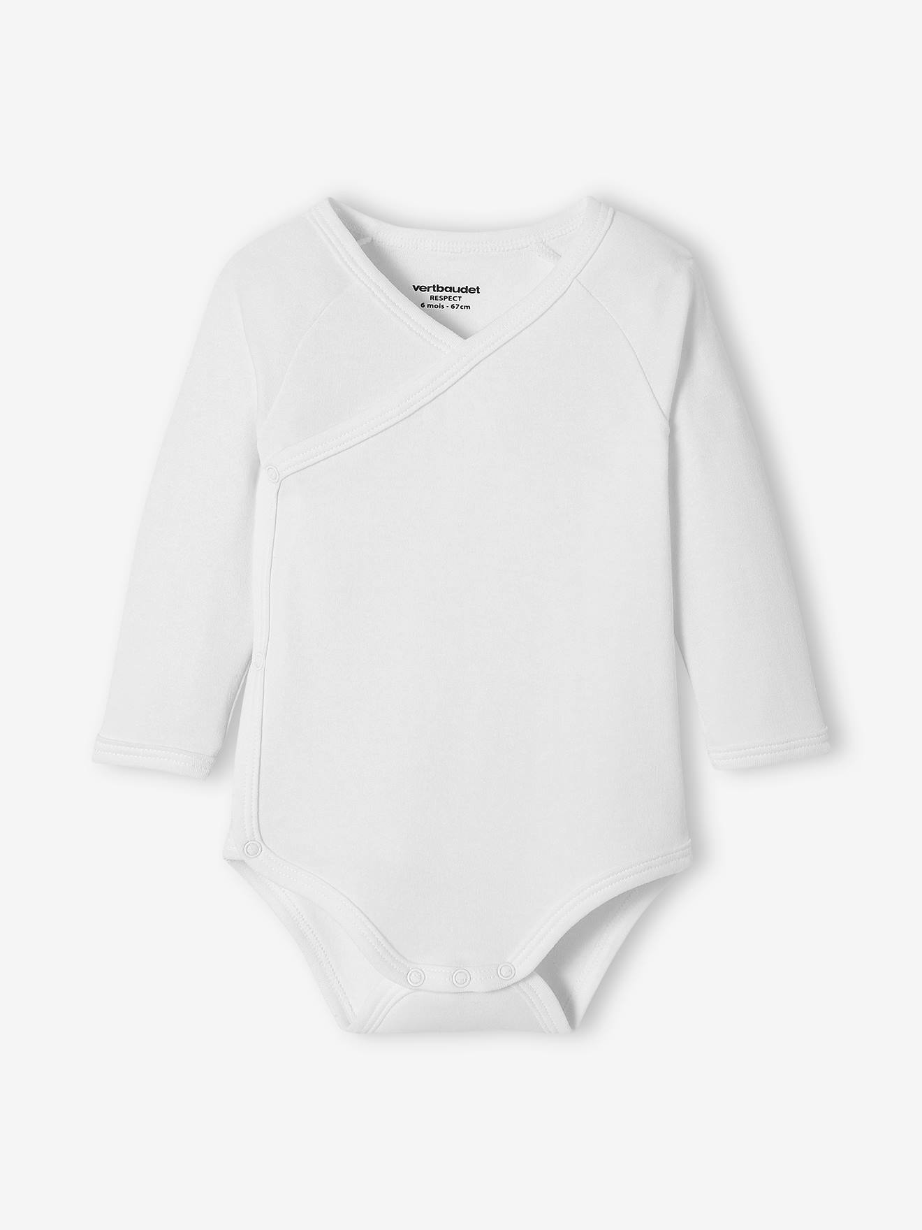 Lot de 3 bodies Bio Collection manches longues ouverture naissance BASICS lot blanc