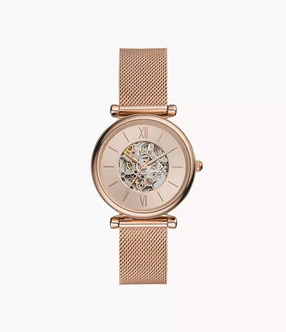 Fossil Damenuhr Carlie - Automatik - Milanaise - Roségold