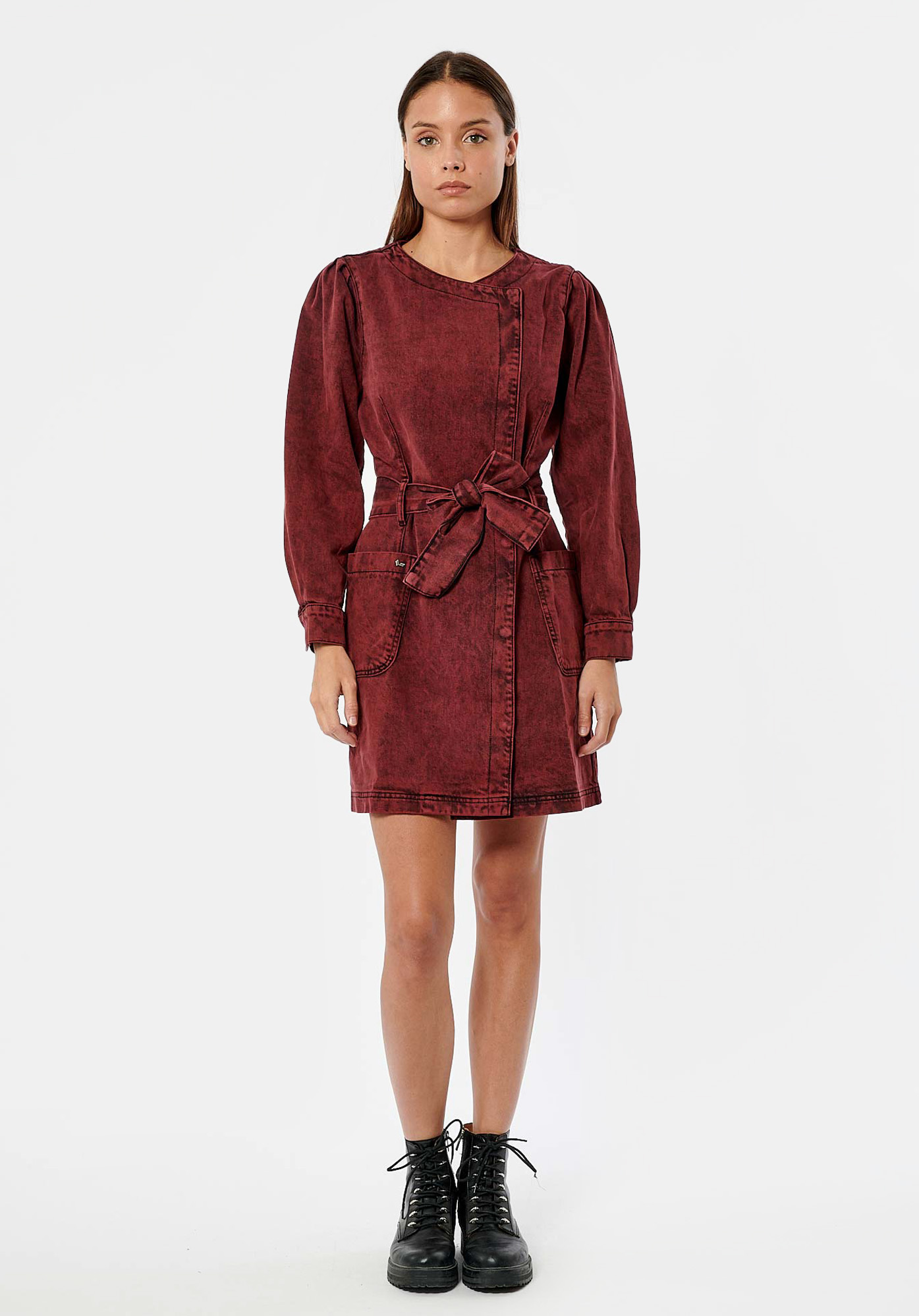 DUNA   Robe portefeuille en jean rouge femme