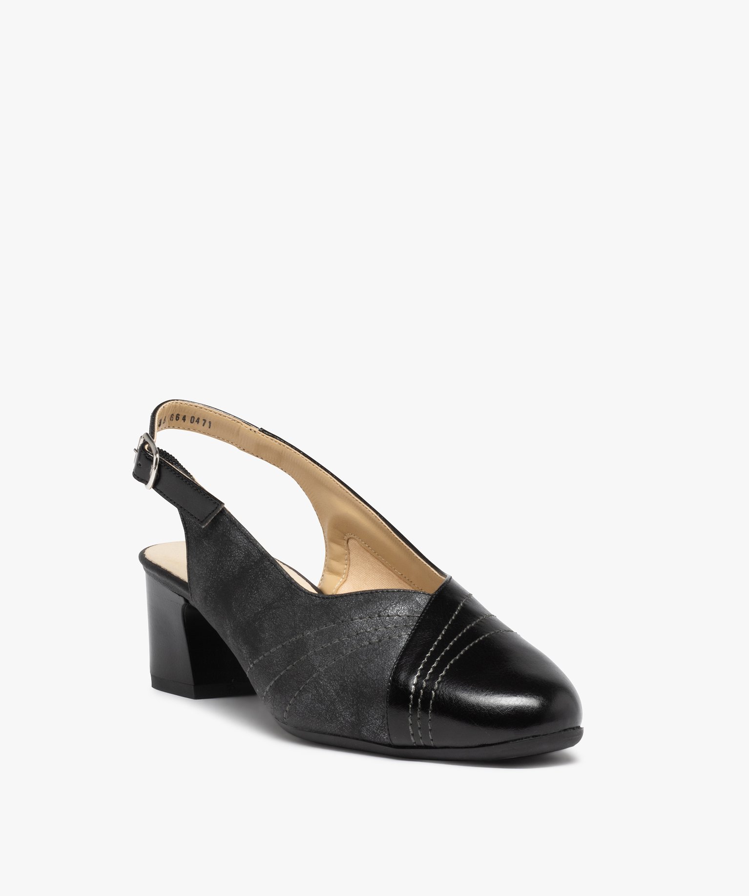 Escarpins femme confort bicolores à talon ouvert noir | GEMO