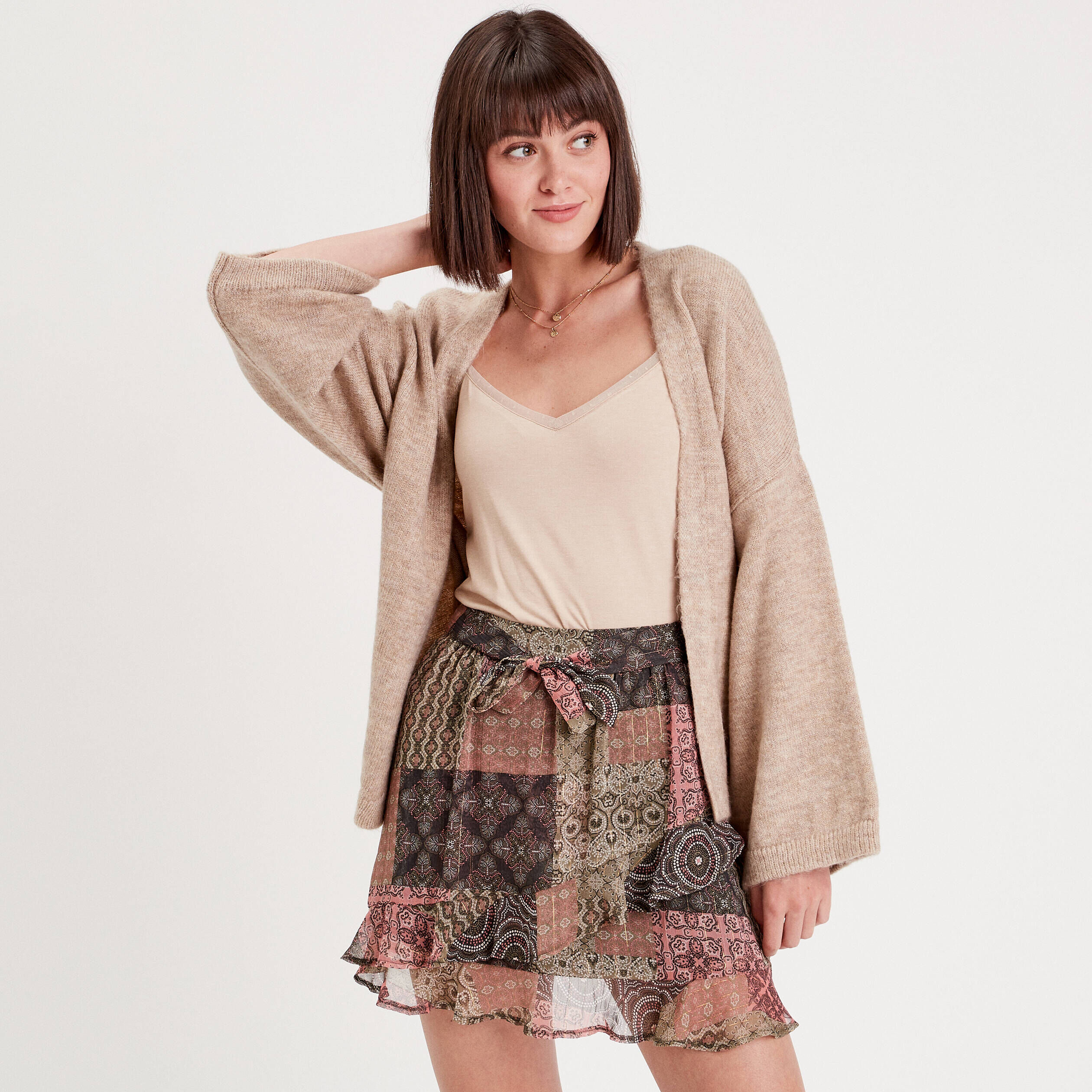 Gilet kimono manches 3/4 beige femme | Cache Cache